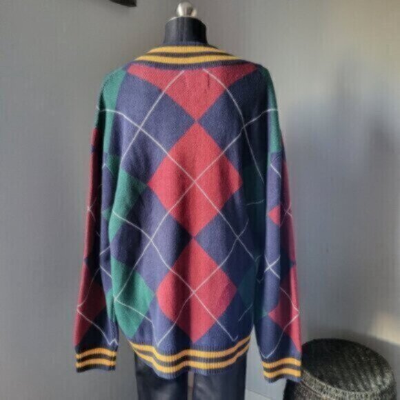 LEVI'S Preppy Argyle RETRO 90's Stay Loose Oversized V-Neck Sweater Sz Large - Picture 10 of 16